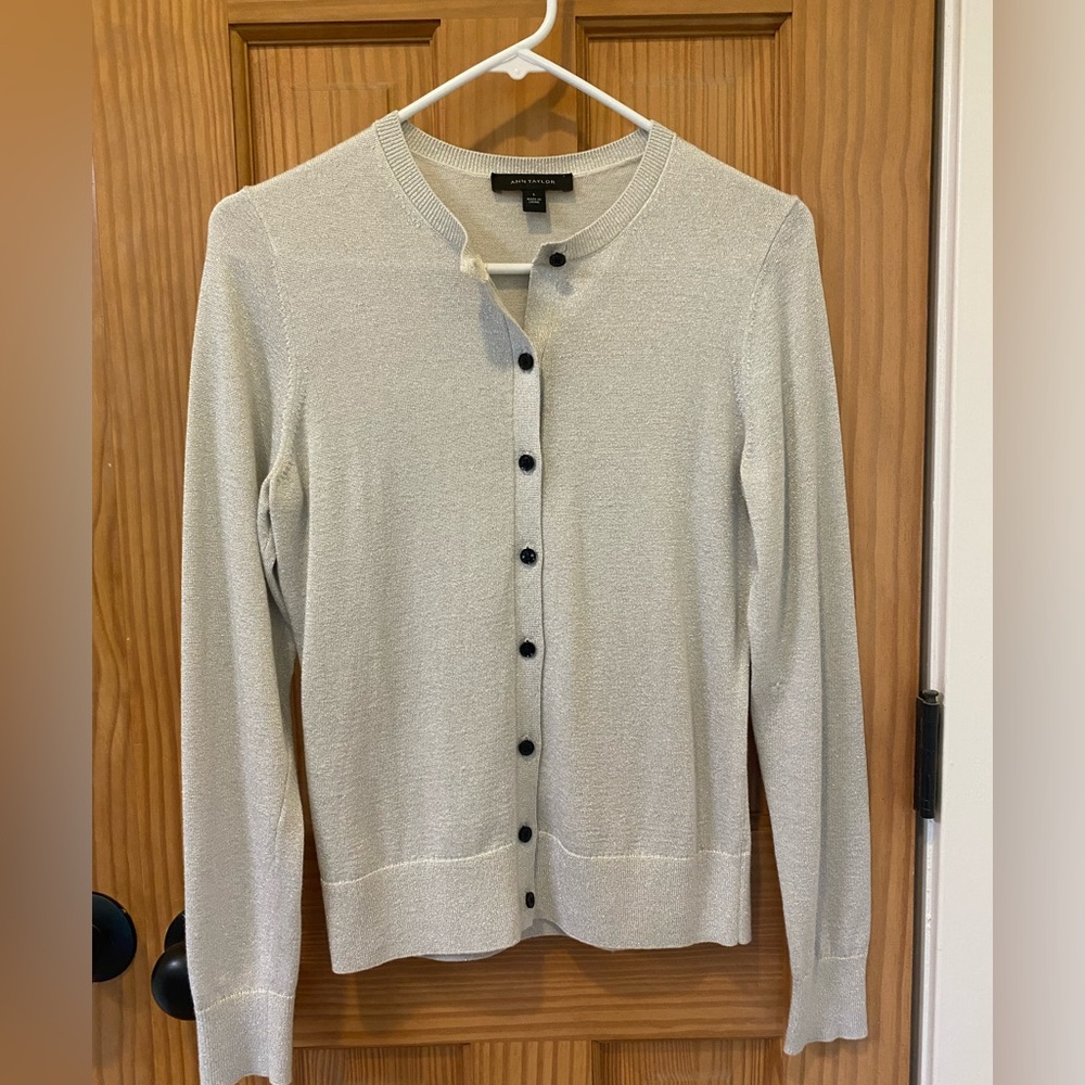 Ann Taylor Sparkly Silver Cardigan - Size S